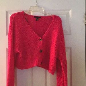 Forever 21 Hot Pink Stylish Ribbed Knit Cardigan - Size Medium